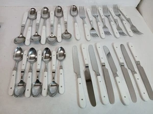 Lote De 31 Cubiertos De Acero Inoxidable Corea De Colección Mango Remachado Blanco Repuesto  - Imagen 1 de 9