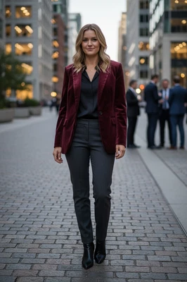 Blank NYC Preppy Office 商务假日天鹅绒红色勃艮第西装外套夹克 S — 第 1/4 张图片