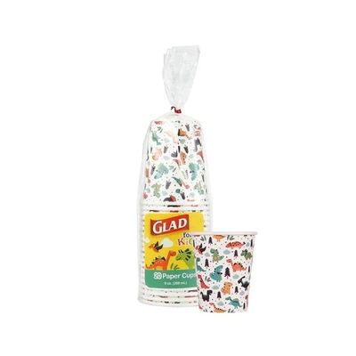 Glad for Kids Dinosaur Paper Cups|20 Count White Paper Cups with Dinosaur Des... - Изображение 1 из 4