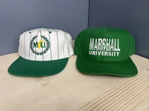 (2) Vintage Marshall Thundering Herd Hat Cap Snapback Green NCAA Football 90s - Picture 1 of 17