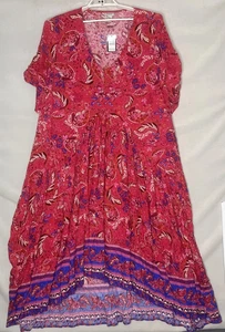 Abito Avenue taglie forti 26 28 Val Empire Hi Lo Maxi rosso floreale paisley floreale NE - Foto 1 di 16