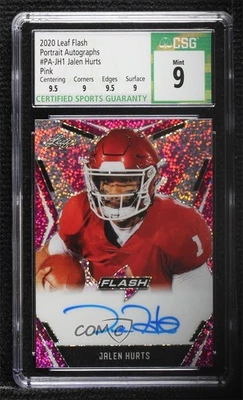 2020 Leaf Flash Pink /15 Jalen Hurts #BA-JH1 CSG 9 Mint Rookie Auto RC - Image 1 of 2
