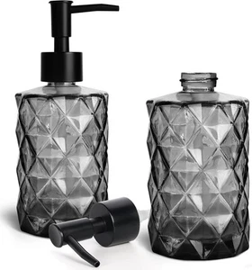2 Pack Glass Soap Dispensers, 330 ML/12Oz Pump Bottle Dispenser, Refillable Hand - Picture 1 of 6