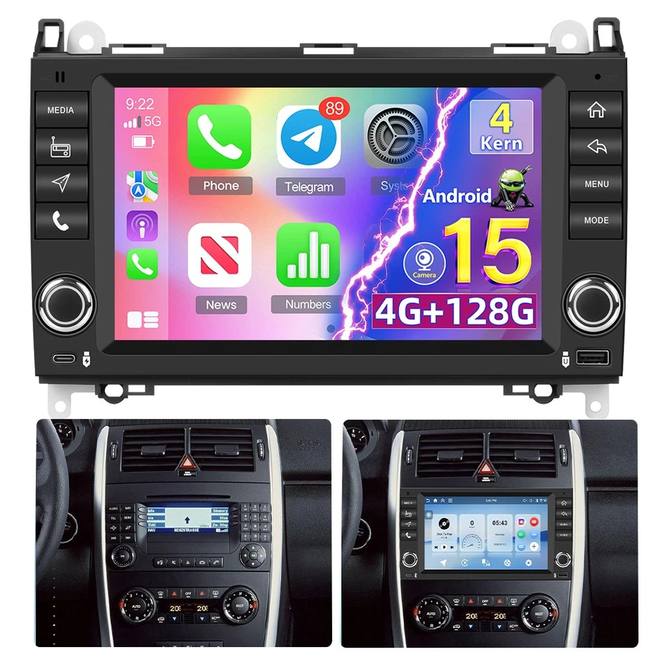 4G+128GB Für Mercedes-Benz A-Klasse W169 2004-2012 Autoradio Android 15 Carplay - Bild 1 von 4