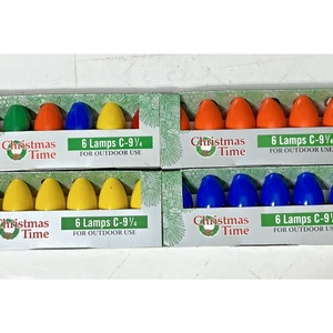4 Pk Vintage Christmas Time 6 Replacement MultiColor Light Bulbs Lot C9 1/4 New - Picture 1 of 6
