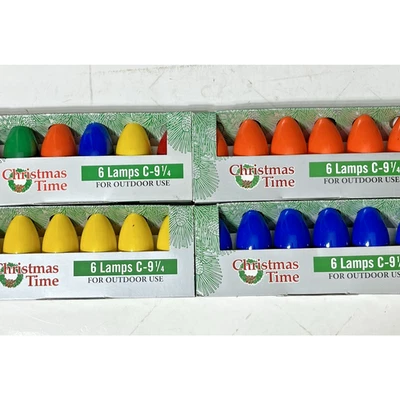 4 Pk Vintage Christmas Time 6 Replacement MultiColor Light Bulbs Lot C9 1/4 New - Image 1 of 4