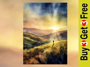 Peaceful Dawn Valley 5"x7" Print on Matte Paper | Inspirational Morning Artwork - Picture 1 of 18