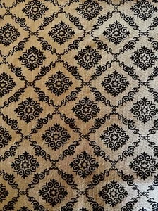 Vtg 70s Cotton Brocade Upholstery Fabric W58”xL1 Yd Beige & Black Squares - Picture 1 of 8