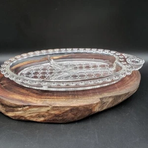 Hazel Atlas Jewel 3 Partition Glass Relish Tray Dot and Grid Design 10" - Picture 1 of 7