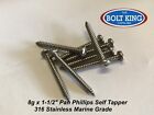8g x 1-1/2 Pan Phillip Self Tapping Screw 316 Stainless Marine Grade Self Tapper