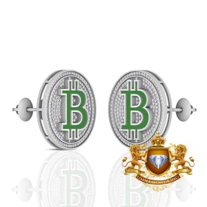Real Natural Diamond 1.52 Ctw. Digital Money Cryptocurrency Stud Earrings 24mm - Picture 1 of 12