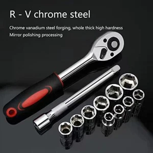 Socket Wrench Set -12 Piece Chrome Vanadium Toolkit for Car Repair- 1/2 Inch - Picture 1 of 8