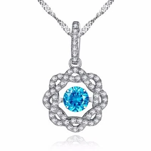 Sterling Silver Simulated Blue Topaz Dancing Necklace Pendant with 18" Chain - Picture 1 of 4