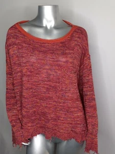  Free People Size Small Sweater Coral Combo Oversized Raw Hem New - Picture 1 of 10