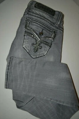 Rock Revival Women's Jen Skinny  Rhinestone Pocket Flaps Gray Jeans Sz 28x32 - Image 1 of 4