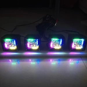 4x 3inch 24W Led Work Light 13 Strobe Modes w/ Chasing RGB Halo Kit for ATV SUV - Picture 1 of 12