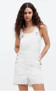 Madewell $118 Denim Oversized Carpenter Shortalls in Tile White Size S NQ229 - Picture 1 of 7