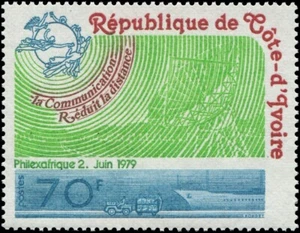 Ivory Coast 1979 Sc 512 Communication satellite Ship CV $3 - Picture 1 of 1