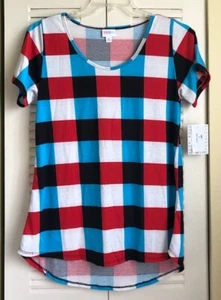 LuLaRoe New W/Tags Medium Classic T Shirt Black/White/Blue/Black Checkered - Picture 1 of 6