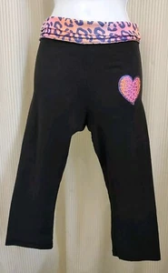 Justice Girl's Sport Leggings Size 14 Black With Pink Leopard Print Waist And - Picture 1 of 9