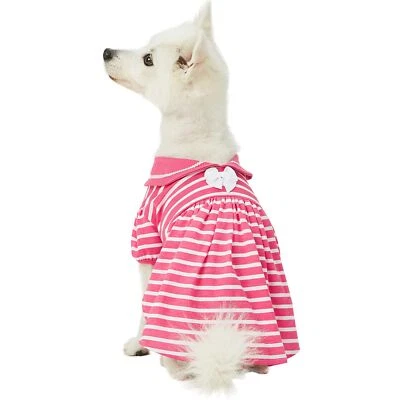 Rose Pink Dog Dress with Bowtie 10" Back Length Cotton Blend 1 Pack - Image 1 of 4