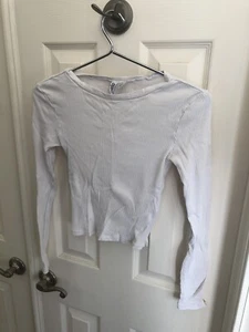 Divided By H&M - White Ribbed Girls Long Sleeve Shirt - Size XS Fast Shipping - Picture 1 of 3