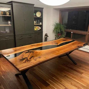 Epoxy Table, Live Edge Natural Wooden Table, Walnut Resin River Dining Table Top - Picture 1 of 6