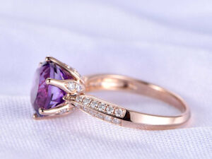 2Ct Round Cut Amethyst Diamond Solitaire Engagement Ring 14K Rose Gold Finish