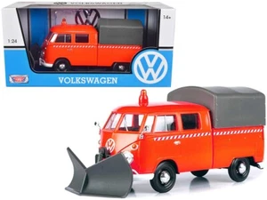 1/24 MotorMax Volkswagen Type 2 (T1) Pickup Camper Shell Snow Plow Orange 79593 - Picture 1 of 2