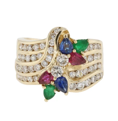 2.30ct Diamante Redondo Natural 14k Oro Amarillo Esmeralda Zafiro Rubí Alianza - Imagen 1 de 4