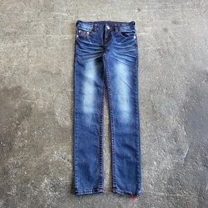 True Religion Jeans Size 14 Youth Blue Pants Skinny Slim Dark Denim Waist 26 - Picture 1 of 11