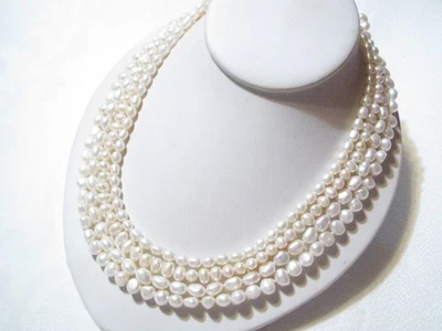 STERLING SILVER TOGGLE CLASP 19" FOUR-STRAND WHITE FRESHWATER PEARLS NECKLACE - Image 1 of 4