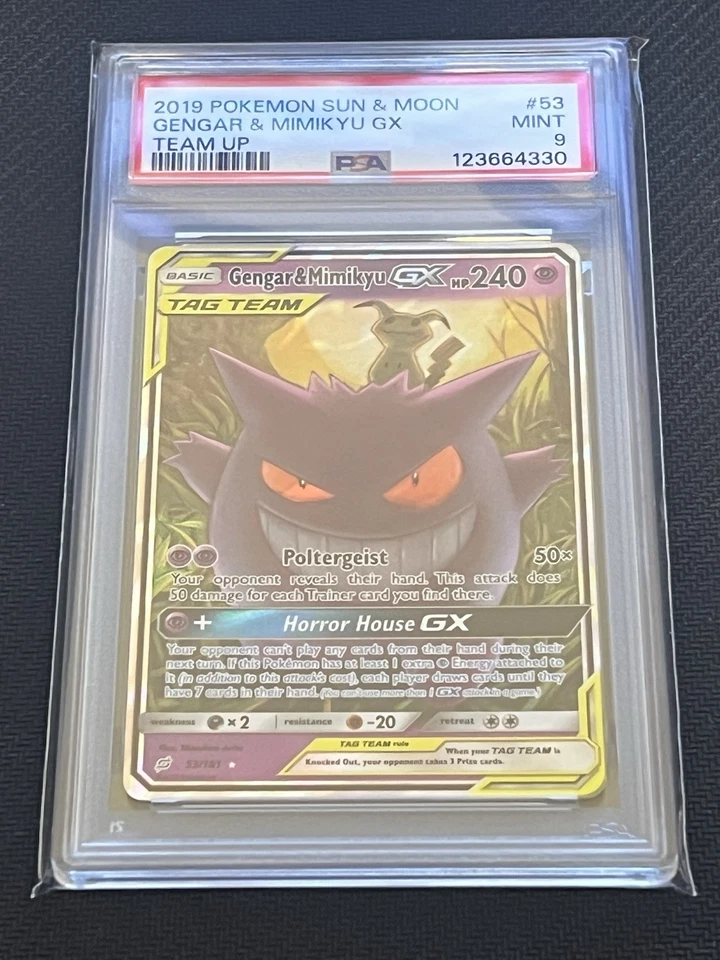 2019 Pokemon Sun & Moon Gengar Mimikyu GX Team Up Tag Team #53/181 PSA 9 Mint - Image 1 of 1
