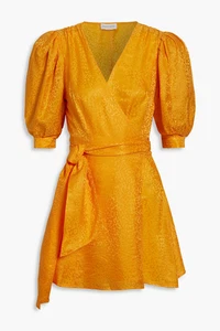 RONNY KOBO £460 Anna Orange Leopard Jacquard Satin Mini Wrap Dress XS UK 6 BNWT - Picture 1 of 4