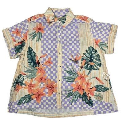 Camisa Free People We The Free Retro Tropics Mujer XS Estampado Floral Puesta de Sol Nueva Sin Etiquetas Foto 1 de 4