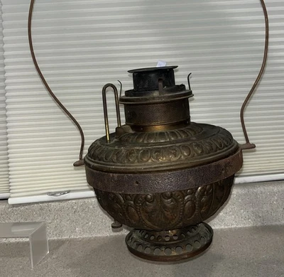 H970~ Antique The Miller Co. Brass Base Hanging Oil/Kerosene Lamp Juno - Image 1 of 4