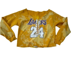 Los Angeles Lakers Sweatshirt Women's L Tie Up Crop V-neck Distressed 24 Kobe - Picture 1 of 12