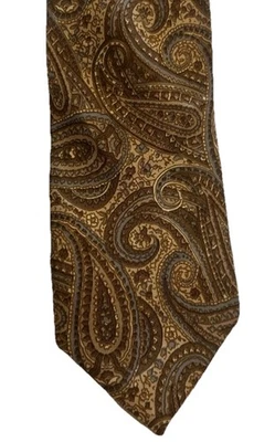 Corbata Cavaliero Cravats Para Hombre Marrón Paisley 3” 100% Seda Hecha en Italia Foto 1 de 4