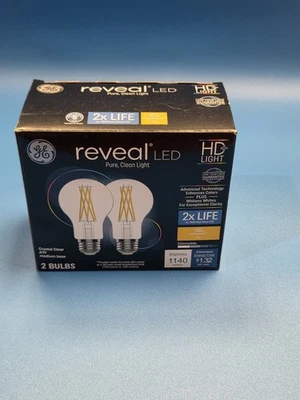 GE Reveal LED Crystal Clear A19 Medium Base Bulbs 2 Pack 1140 Lumens - Image 1 of 3