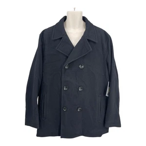 Roundtree & Yorke Coat Men Size XL Black Wool Peacoat Double Breasted Jacket NWT - Picture 1 of 10
