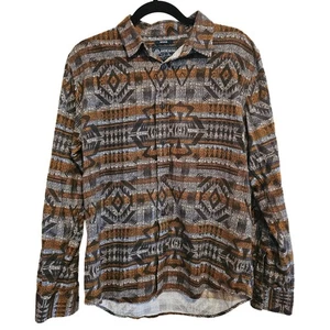Camisa suroeste azteca manga larga American Rag abotonada para hombre mediana - Imagen 1 de 10