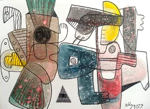 MICHEL BLAZQUEZ. ORIGINAL Abstract PAINTING HANDMADE on heavy paper. Cuban art - Picture 1 of 5