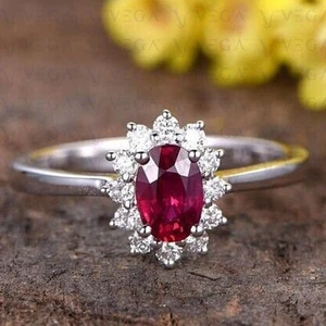 4.20Ct Oval Cut Natural Ruby and Diamond Wedding Halo Ring 950PT Platinum Plated - Picture 1 of 16
