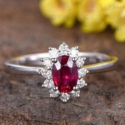 4.20Ct Oval Cut Natural Ruby and Diamond Wedding Halo Ring 950PT Platinum Plated - Image 1 of 4