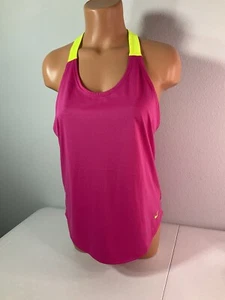 NIKE Pink W/Neon Yellow T-Back Tank. #648571. Size Small. NEW. - Picture 1 of 8