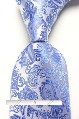 Corbata clásica azul cachemir gris tejida jacquard 100 % seda para hombre Foto 1 de 4