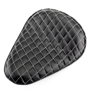 Motorcycle Plaid Leather Solo Driver Seat 12" For Chopper Bobber Honda - Picture 1 of 7