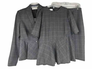 Carlisle Wool Windowpane plaid 3 Pc Skirt Suit wool silk Crew Shirt Blazer Sz M* - Picture 1 of 11