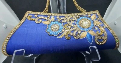 Hermoso Bolso de Noche Azul Real Cristal/Cuentas Bordado Adornado Foto 1 de 4