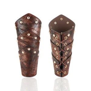Medieval Cosplay PU Leather Armor Lace-Up Riveted Bracers Viking Pirate - Picture 1 of 4